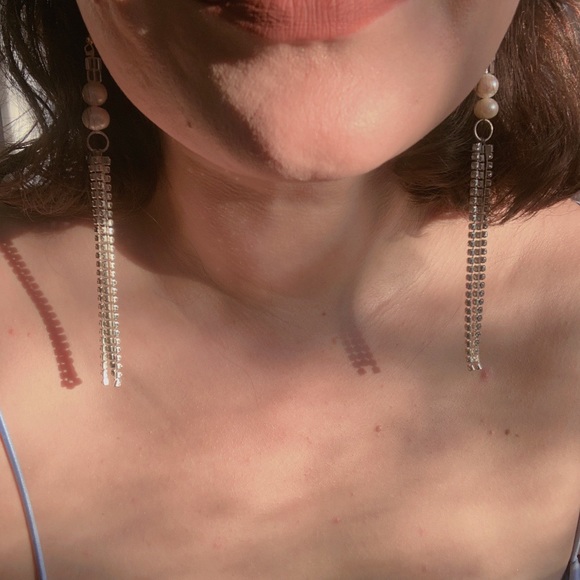 Routine’s Rhinestone Fringe Pearl Earrings - Picture 3 of 4